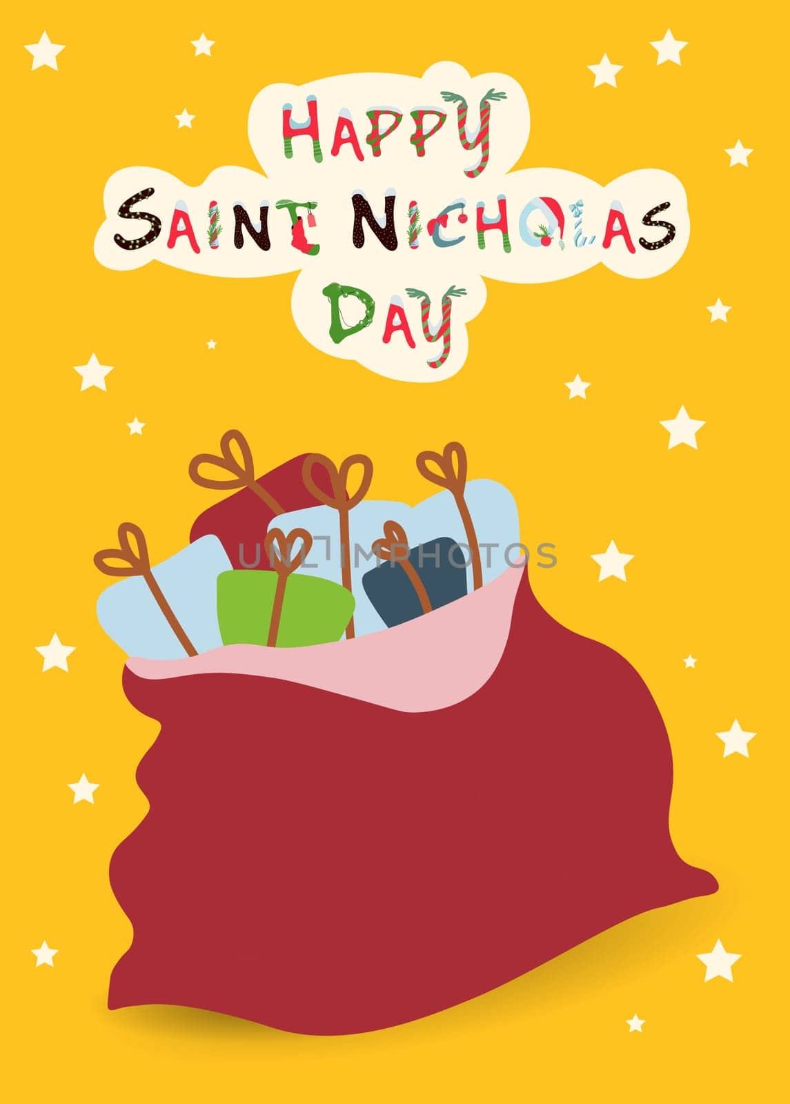 Nicholas elements. Hand drawn vector illustration. St. Nicholas Day postcard.Christmas caramel.