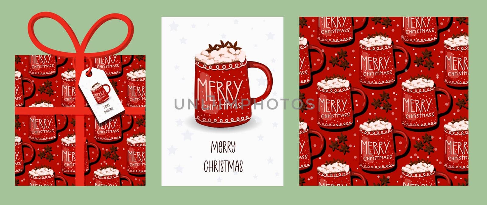 CHRISTMAS SET, Christmas and New Year template set for greeting scrapbooking, congratulations, invitations, tags, cards. Vector illustration.creative artistic templates with winter mugs.