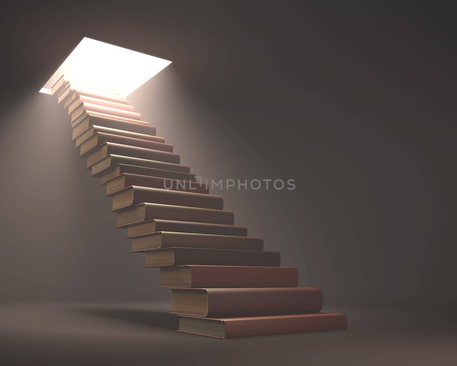 Books stacked ladder shaped on a concept of knowledge and growth.