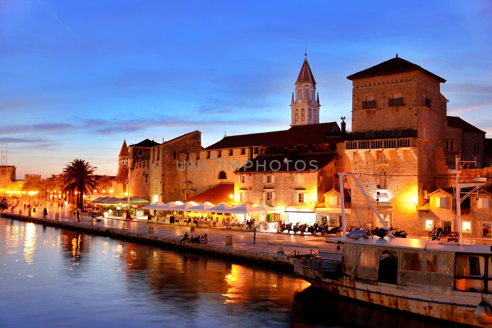 Old town of Trogir in Dalmatia, Croatia by night.