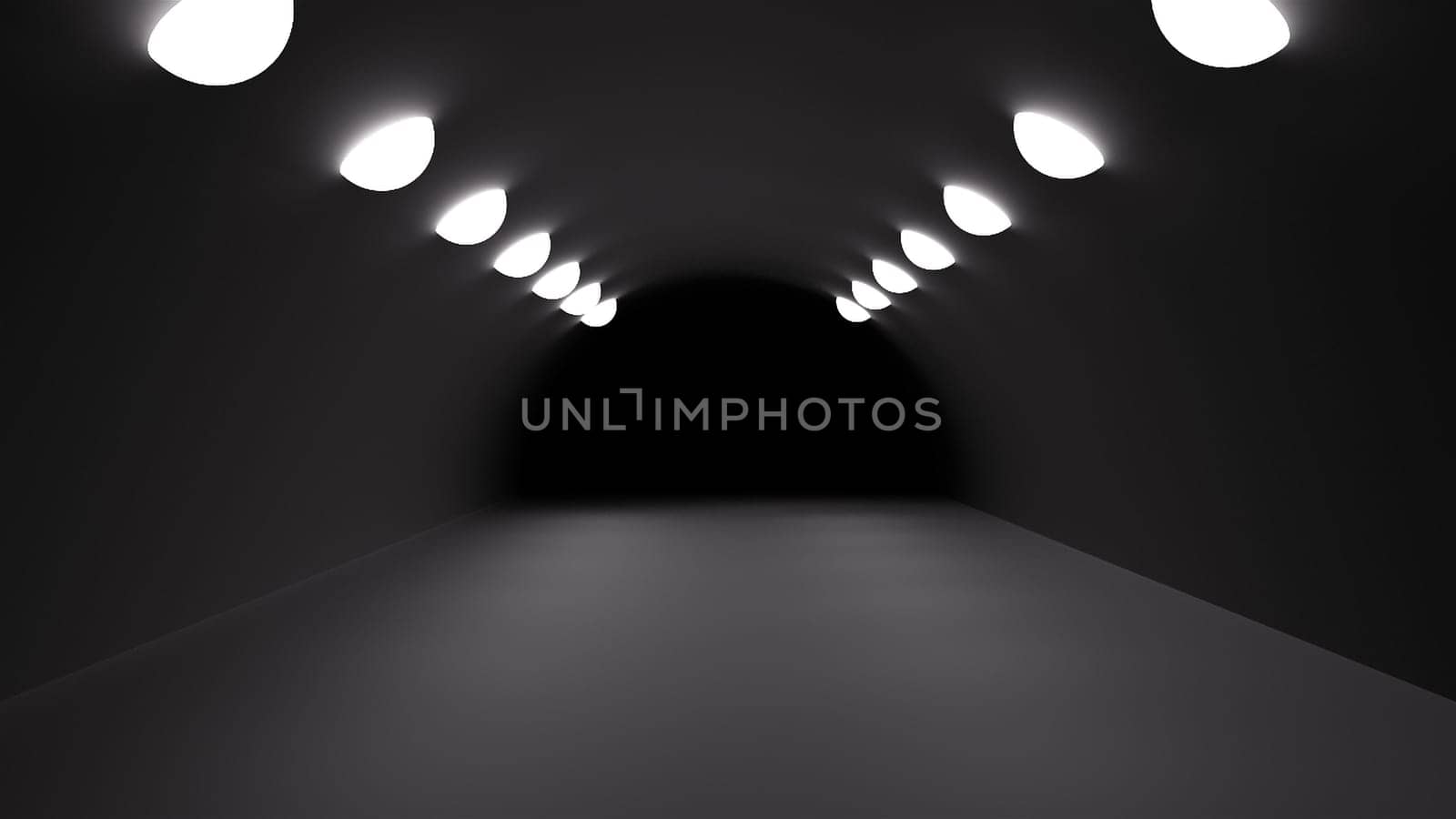 Black room with lights. Computer generated 3d render