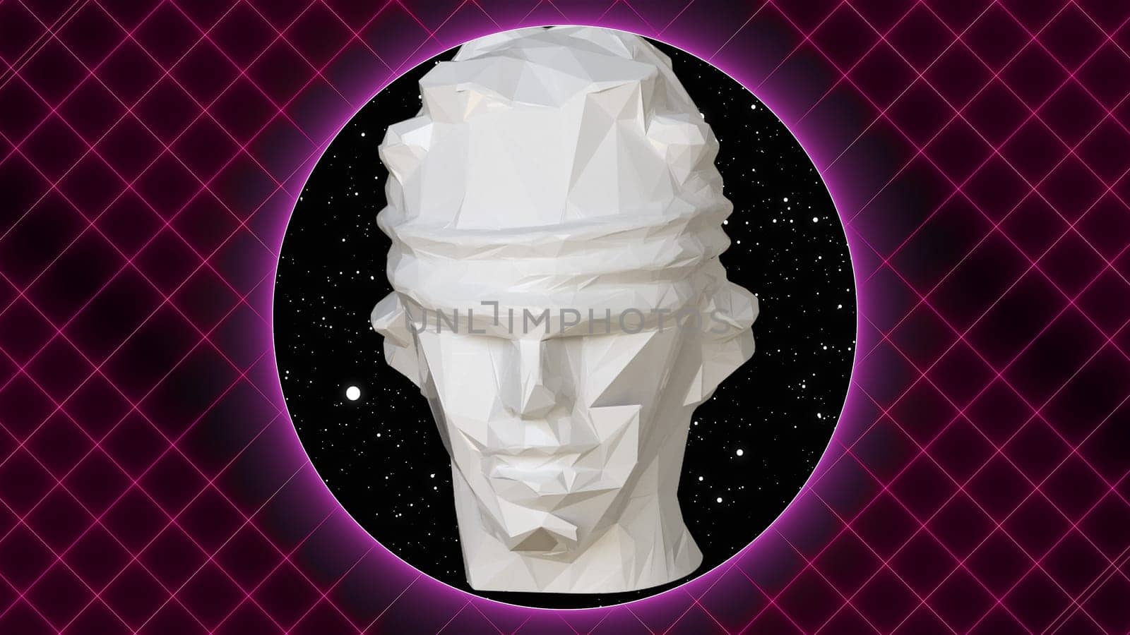 Femida head with neon. Computer generated 3d render