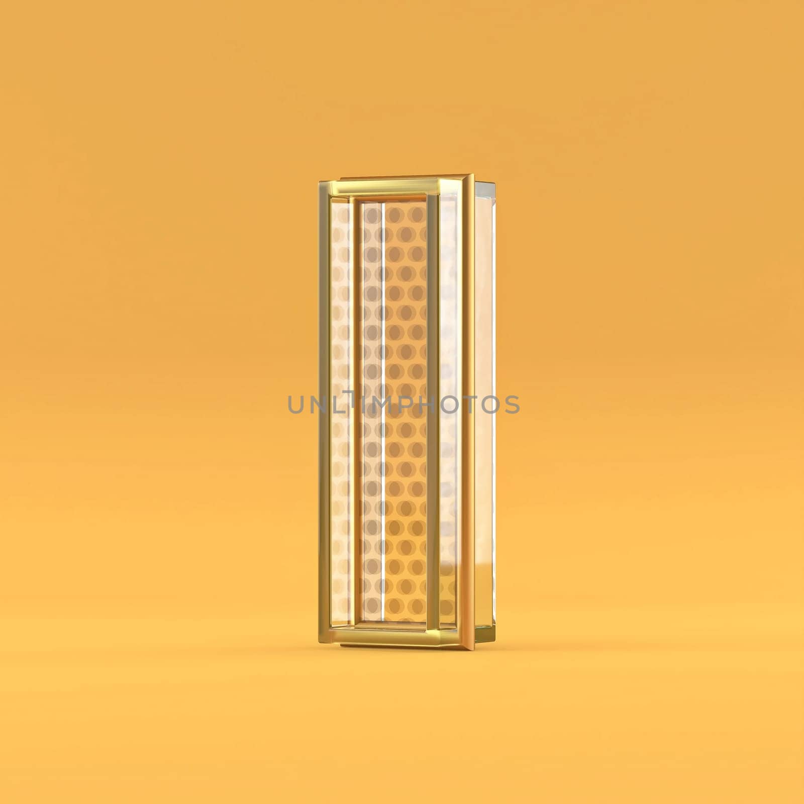 Gold wire and glass font letter I 3D rendering illustration isolated on orange background