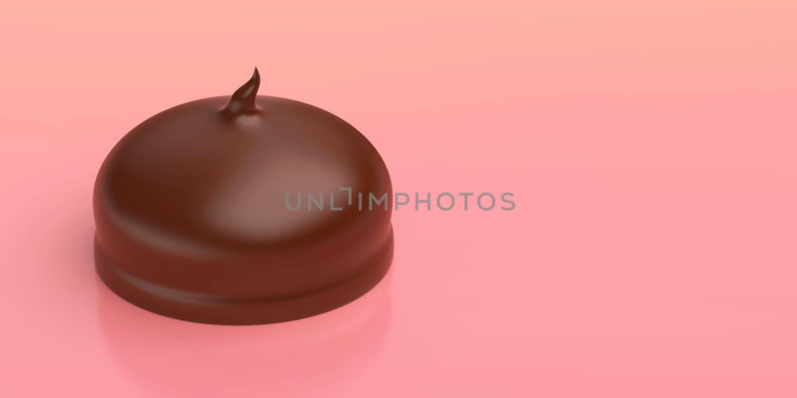 Chocolate coated marshmallow on shiny pink background