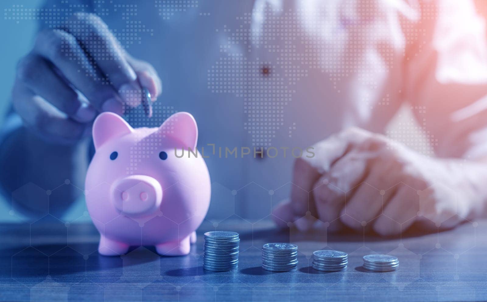 Duoble Exposure, Money and financial concept, Online Banking Savings Concept, Online Investment Savings, Online Stock Investors, Internet Financial Transactions