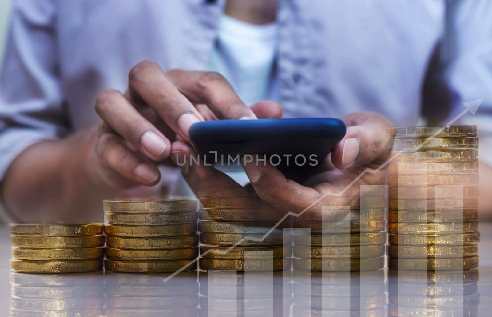 Duoble Exposure, Money and financial concept, Online Banking Concept, Investment Savings Concept, Online Stock Investors, Internet Financial Transactions