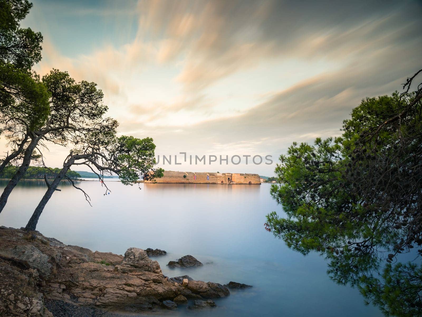 Fascinating St. Nikola fortress, Unesco world heritage site off the coast of Sibenik, amazing tourist destination in the central Dalmatia, Croatia