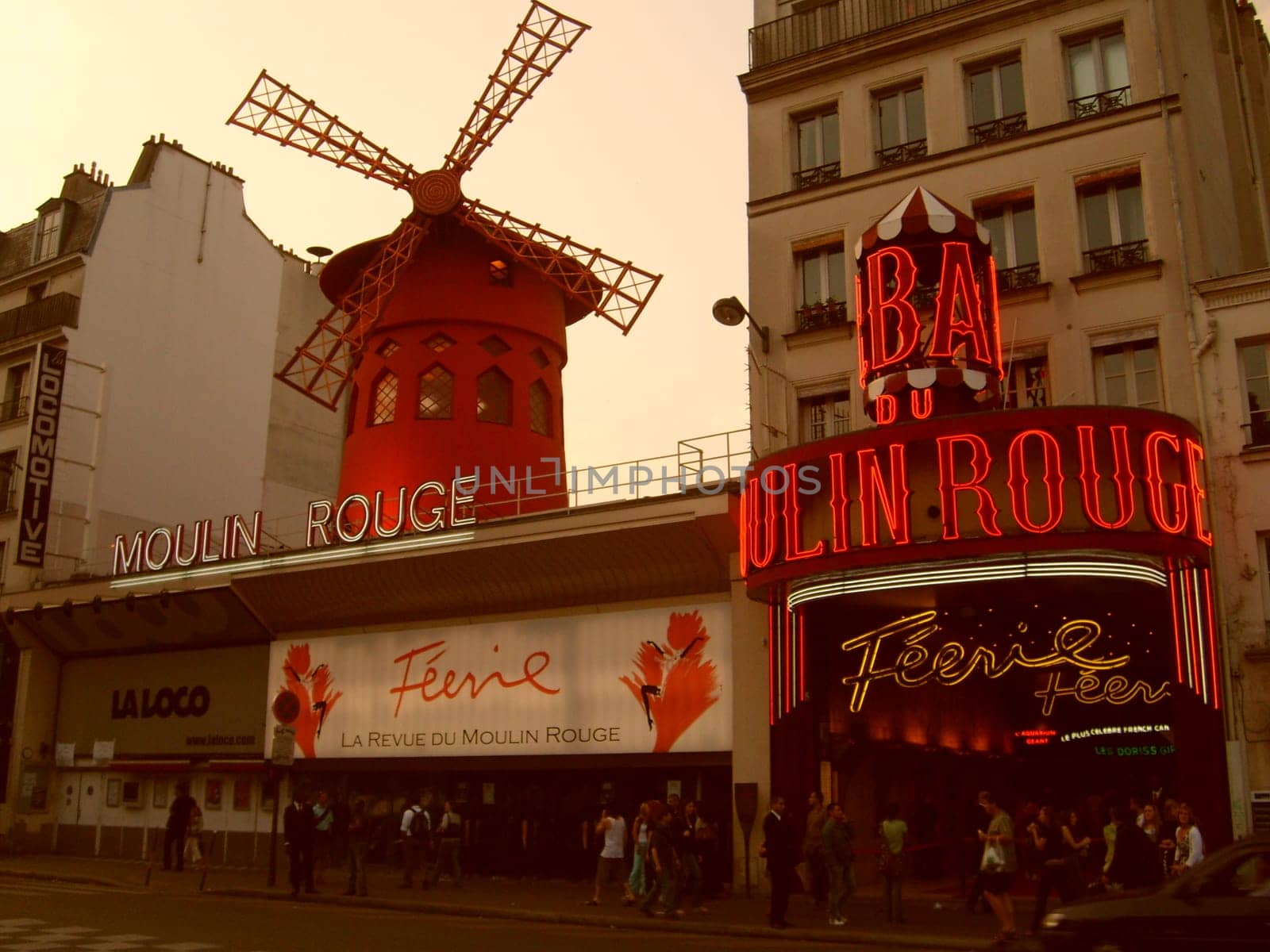 Paris, France 2 June 2007. Moulin Rouge, a classic cabaret in Paris, Located in the 18th municipal arrondissement, on Boulevard Clichy, in the red light district near Place Pigalle.