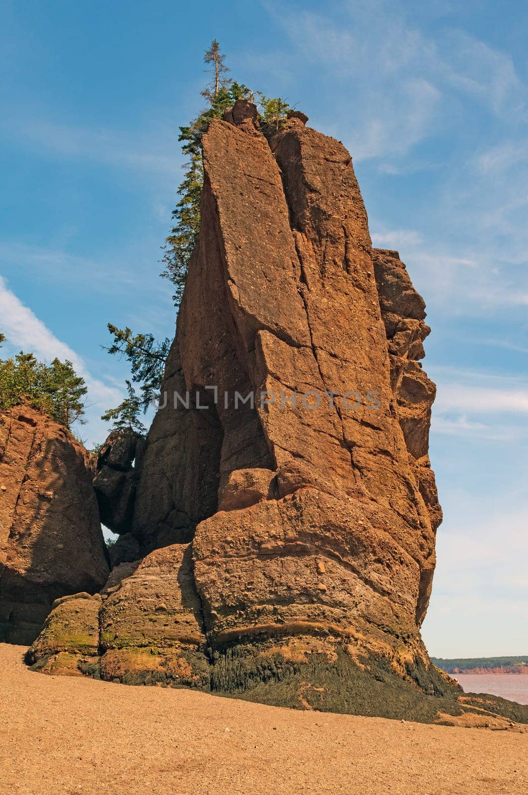 Dramatic Sea Stack Exposed at Low Tide at the Rocks Provincial Park in New Brunswick