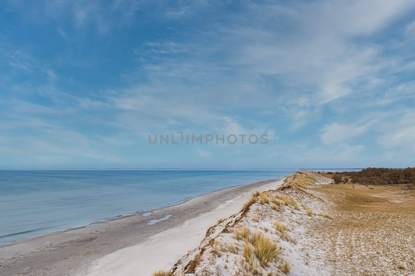 high dune on the darss. Viewpoint in the national park. Beach, Baltic Sea, sky and sea. Nature shot in Germany