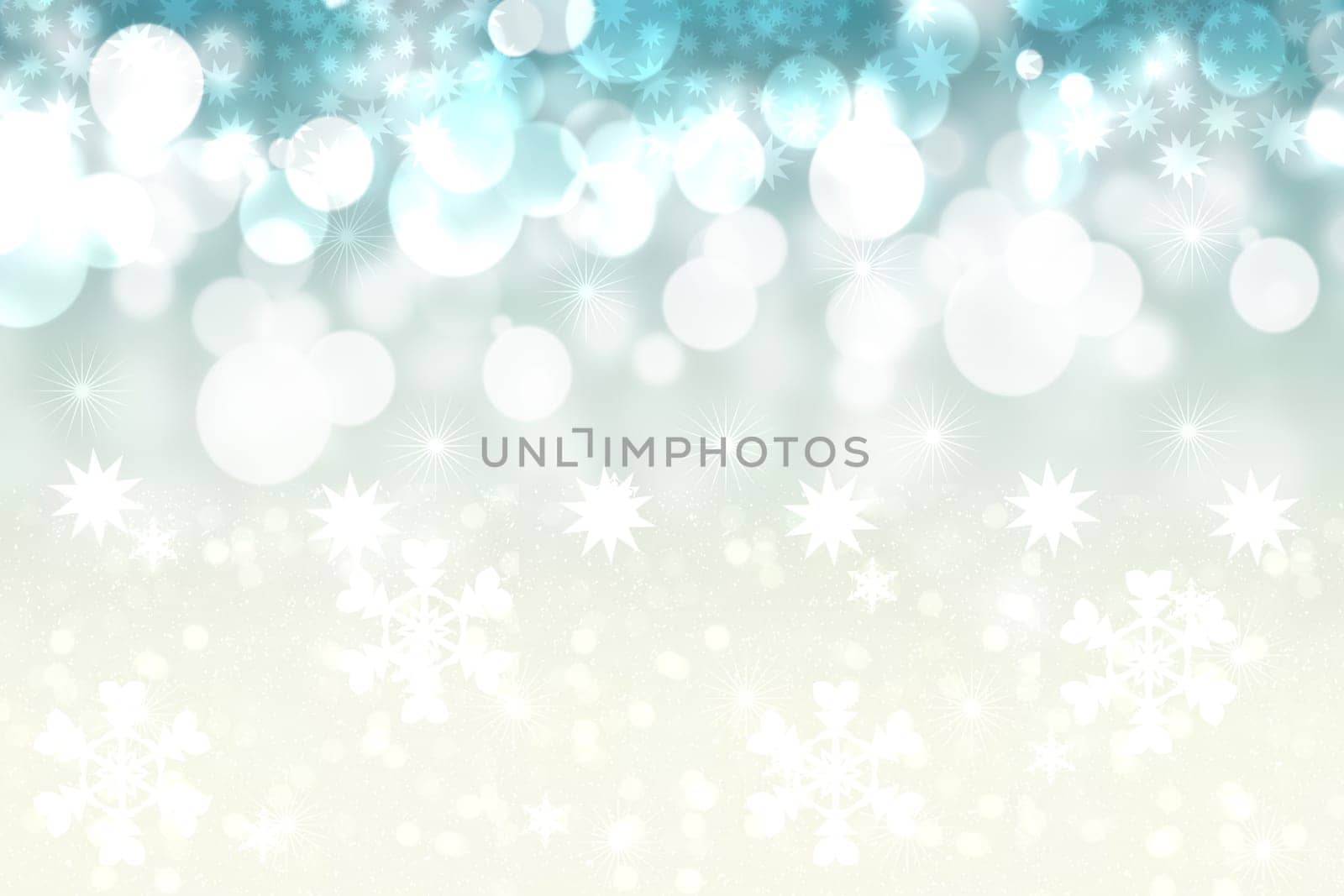 Abstract blurred festive delicate winter christmas or Happy New Year background texture with shiny turquoise blue white circular bokeh lights. Beautiful backdrop. Card concept.