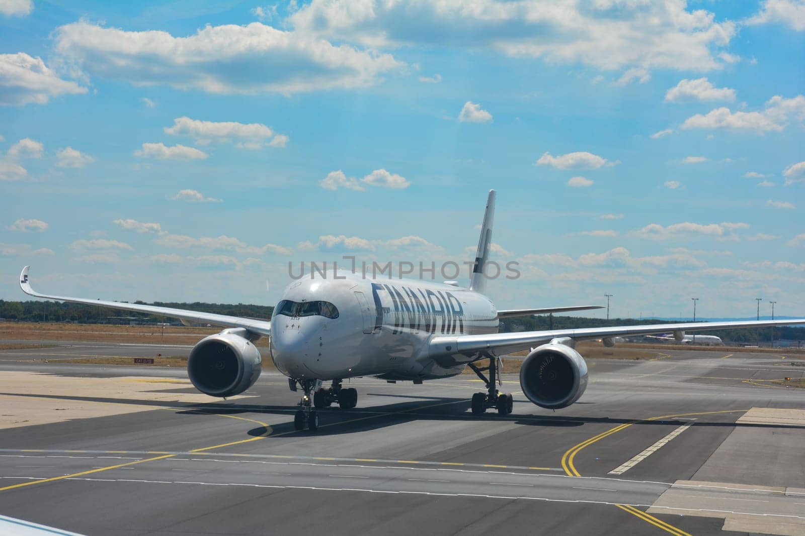 Frankfurt Airport Germany August 02, 2022 - Finnair Airplane on the way to the runway