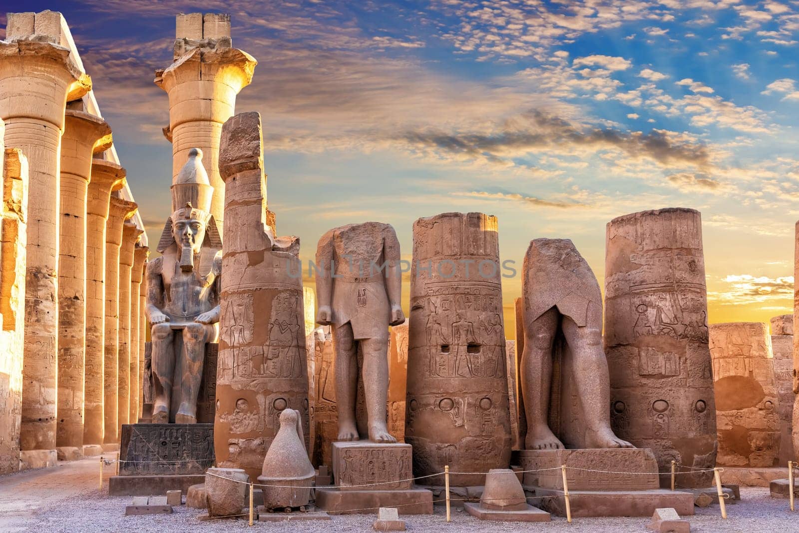 Courtyard of the Luxor Temple and the statues of Ramses II, Egypt.