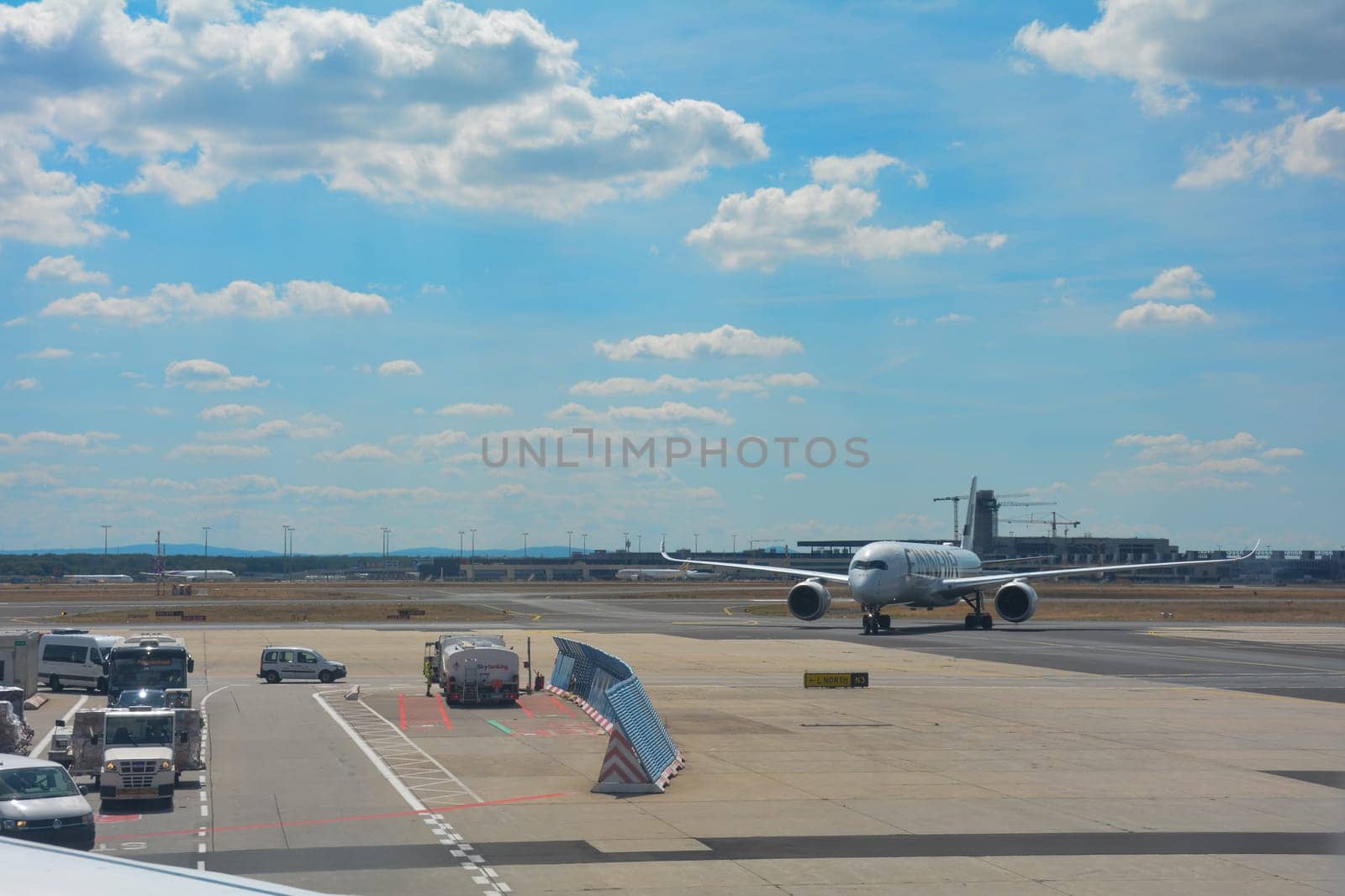 Frankfurt Airport Germany August 02, 2022 - Finnair Airplane on the way to the runway