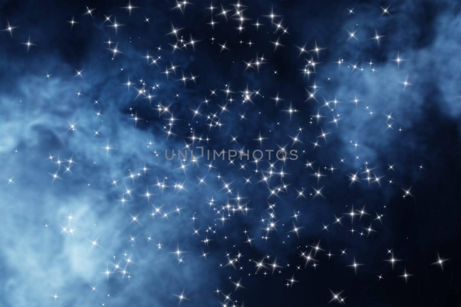 Many stars and nebulae on a blue background