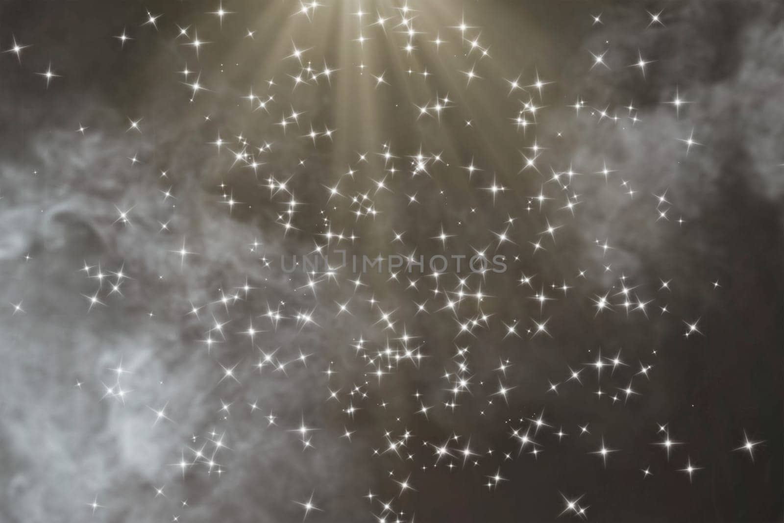 Lots of stars ,nebulae and sunbeams on a gray background