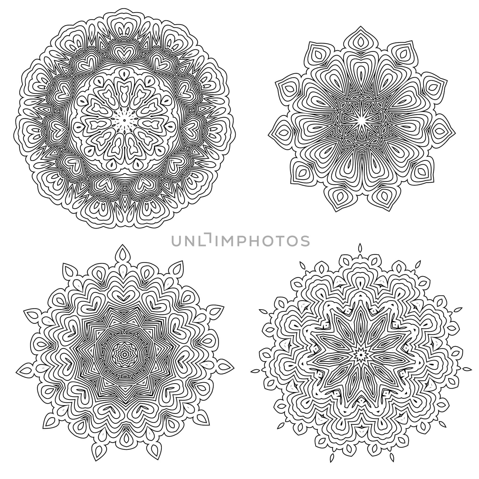 Set of Circle Geometric Ornaments. Guilloche Rosettes Isolated. Ornamental Round Decor.