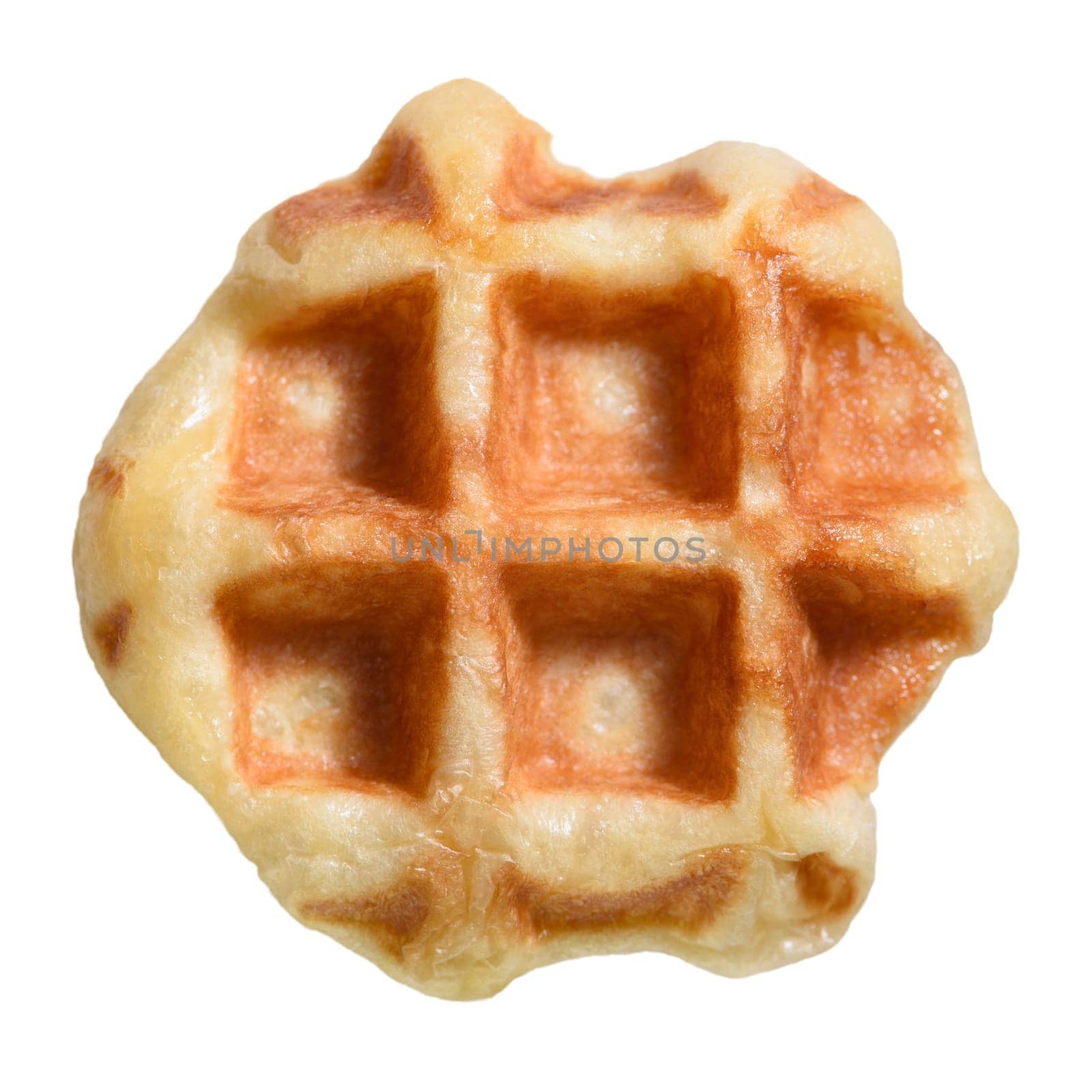 Top view close up of fresh waffles delicious sweet isolated on white background. Making homemade food or dessert at home