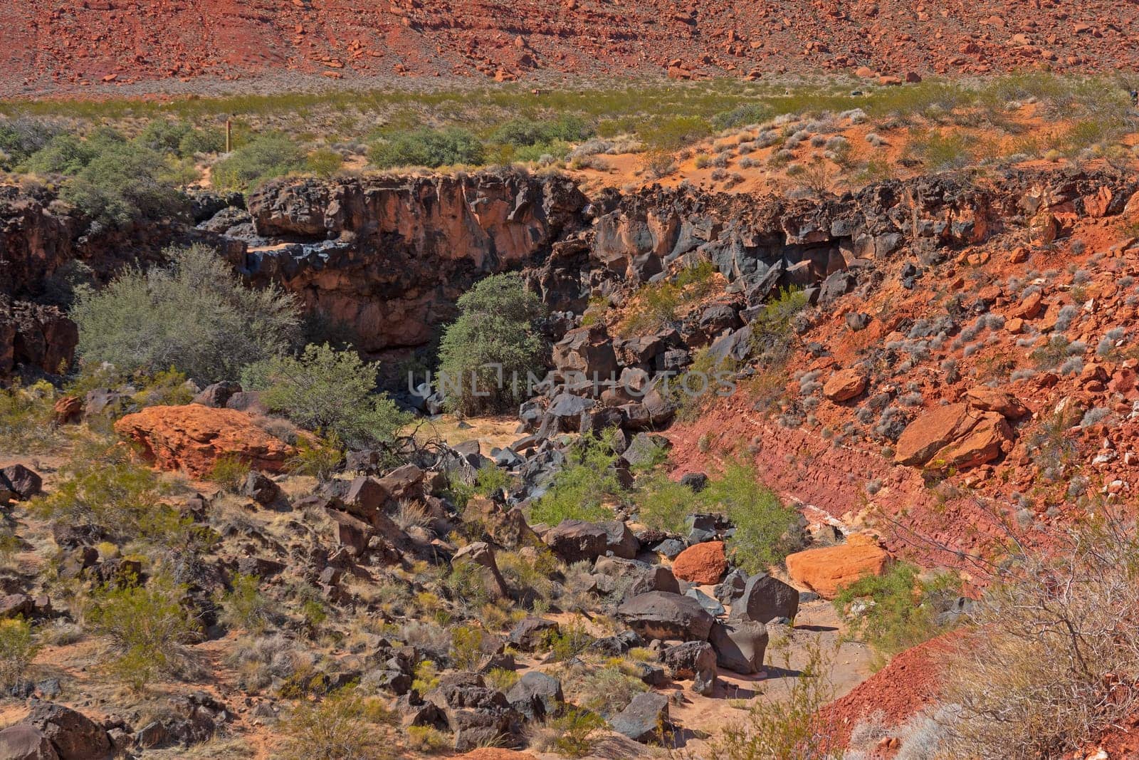 Lava Boulders in a Sandstone Arroyo in Snow Canyon State Park in Utah