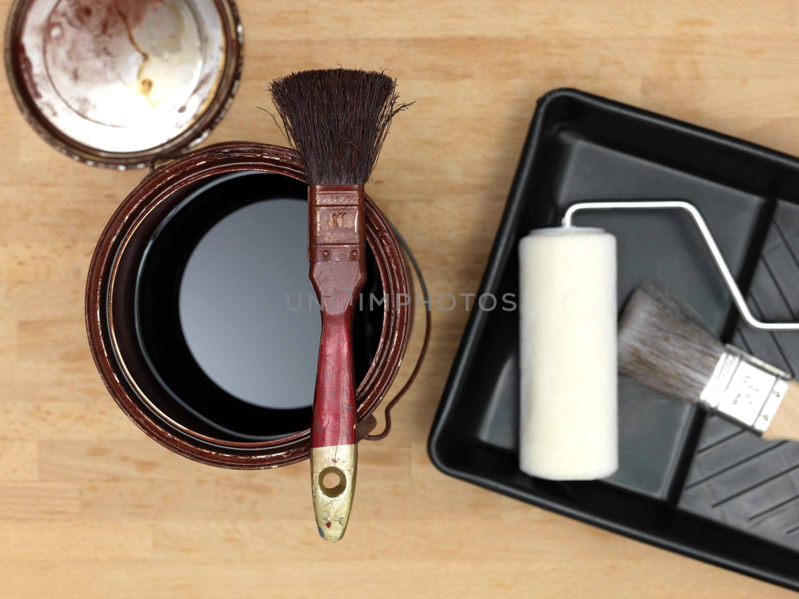 A close up shot of painting equipment