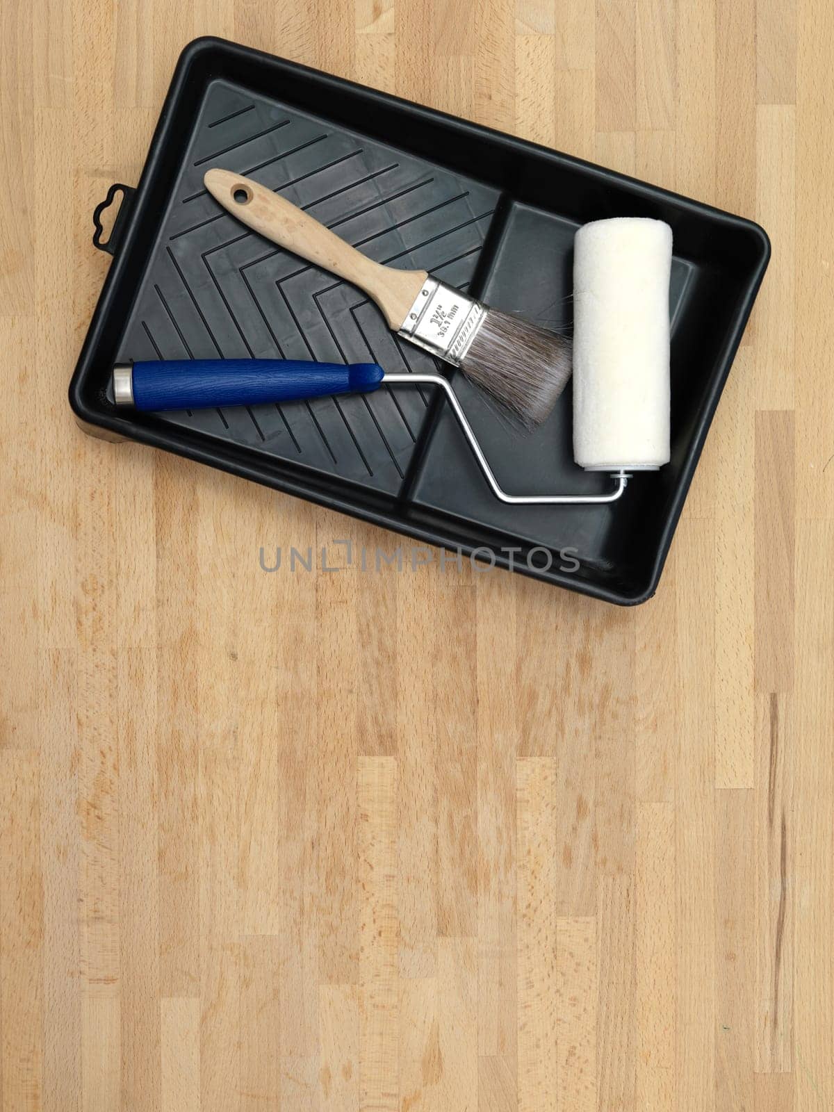 A close up shot of painting equipment
