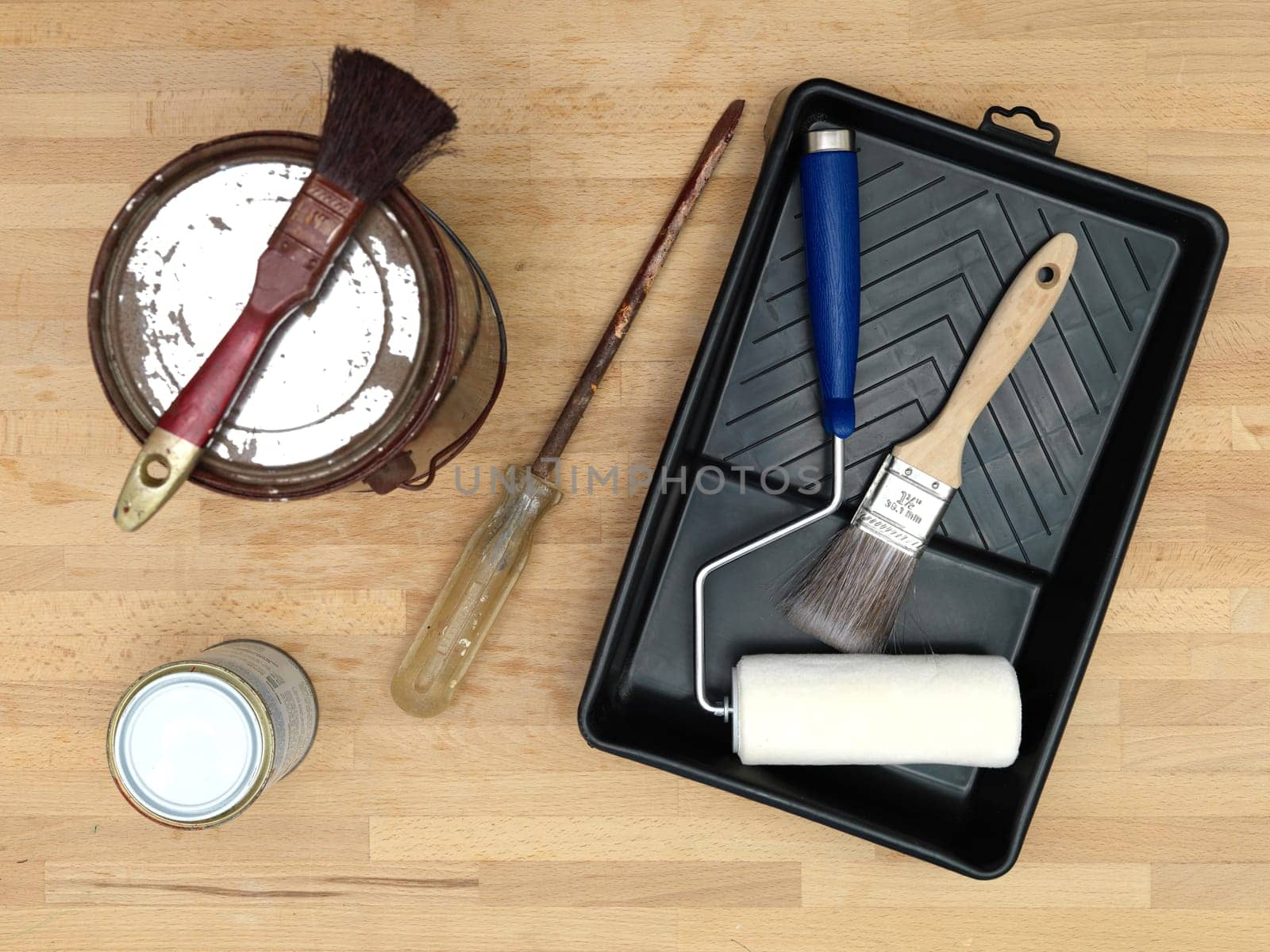 A close up shot of painting equipment