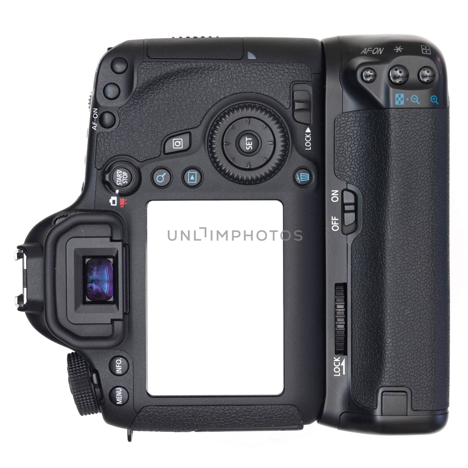 A close up shot of a digital SLR camera