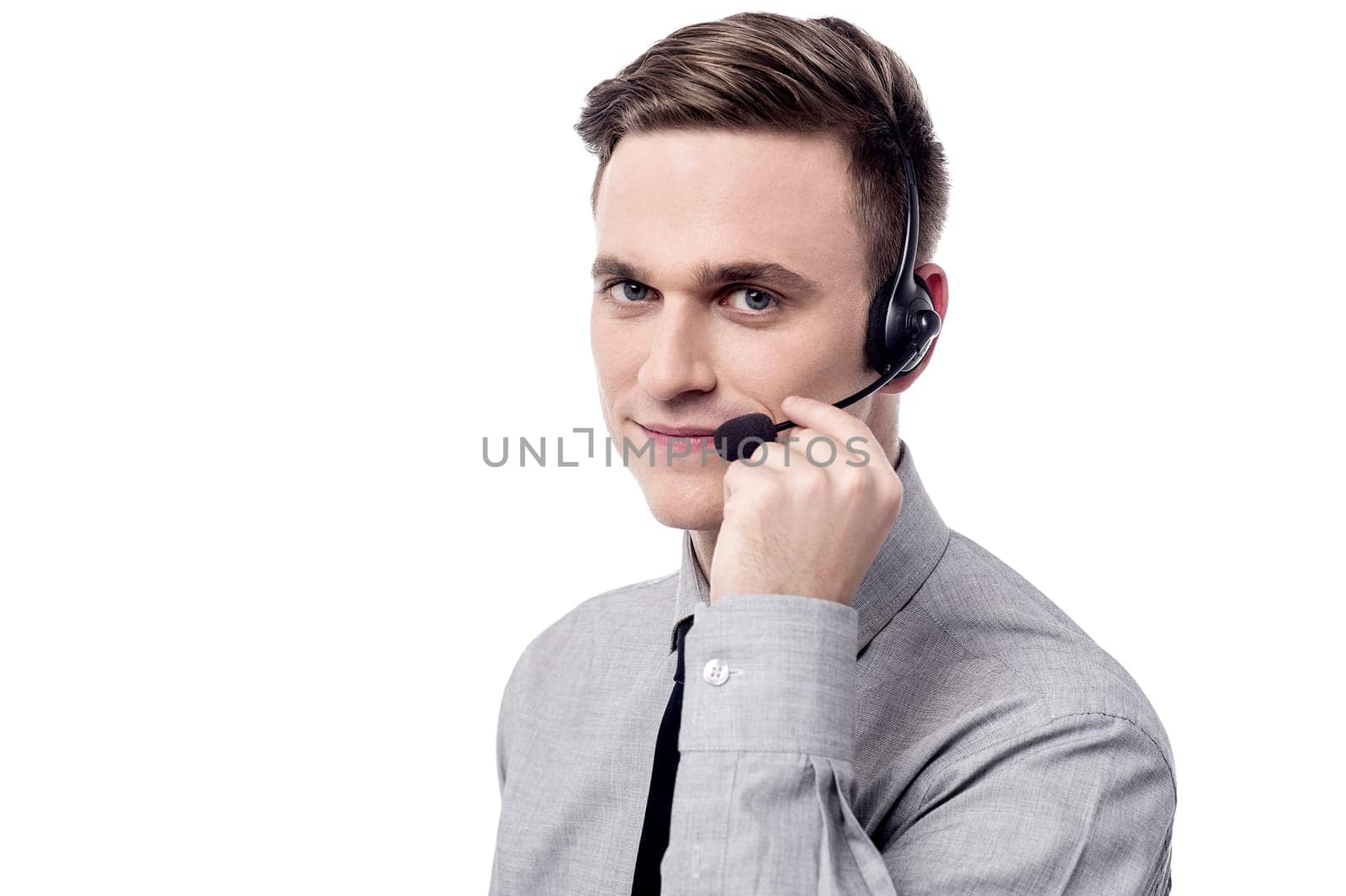 Customer support executive with head phones