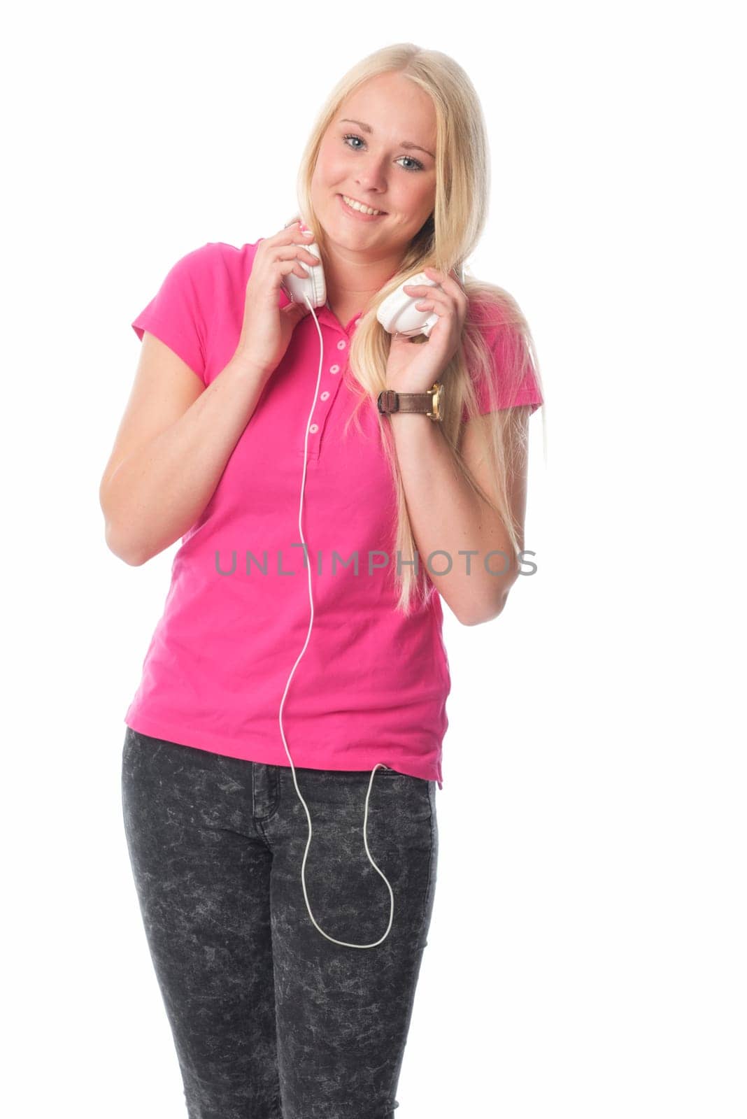Blonde girl with headphones