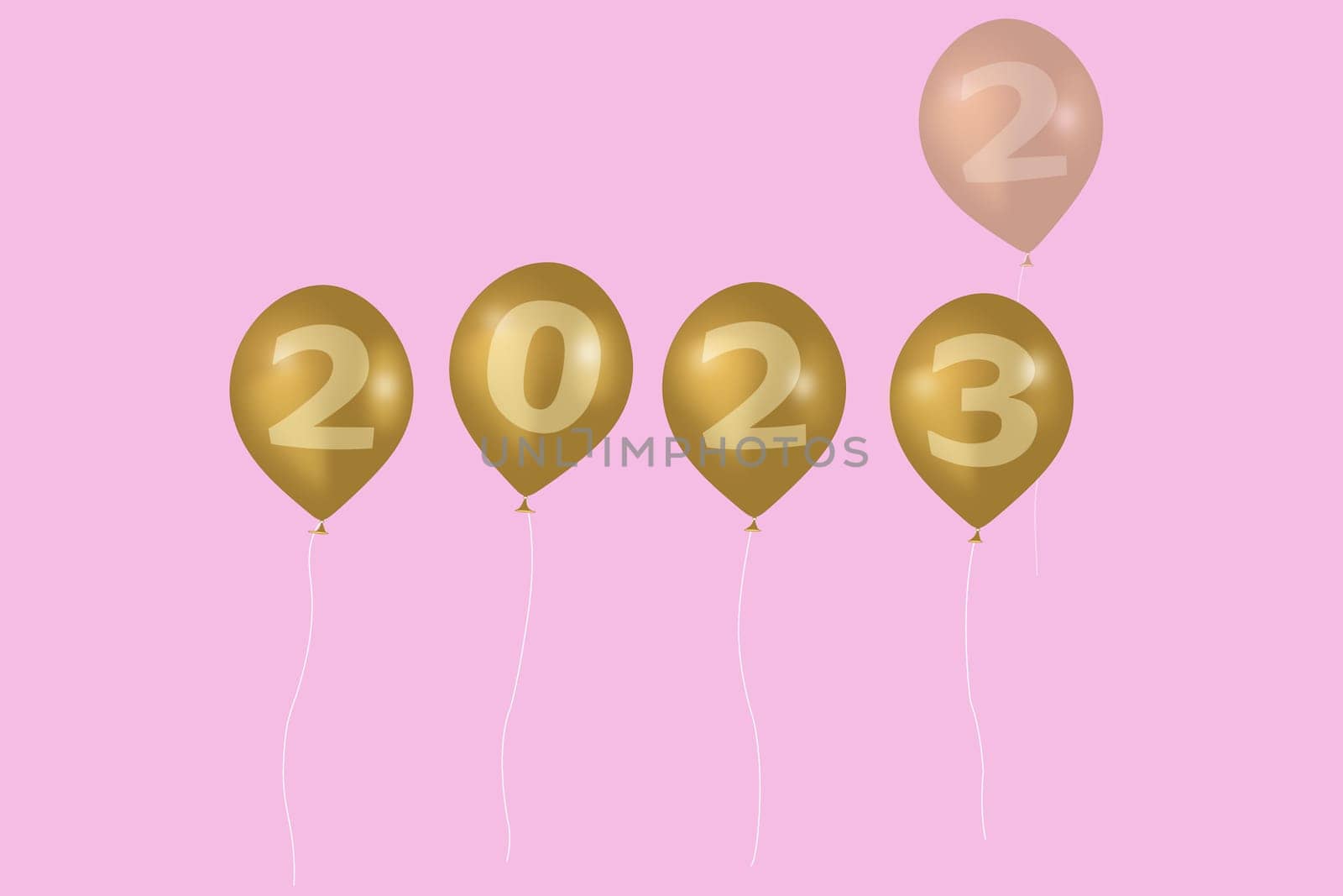 3D illustration concept New Year 2023 design with number on the balloons, the old year has passed.