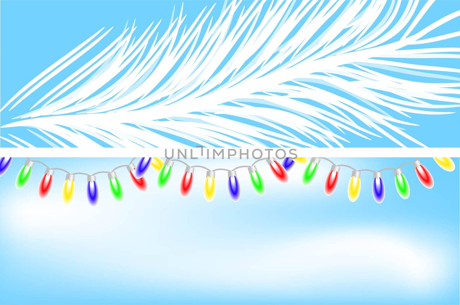 Two white and blue banners with a spruce branch and a garland. Concept of christmas and new year. Vector image.
