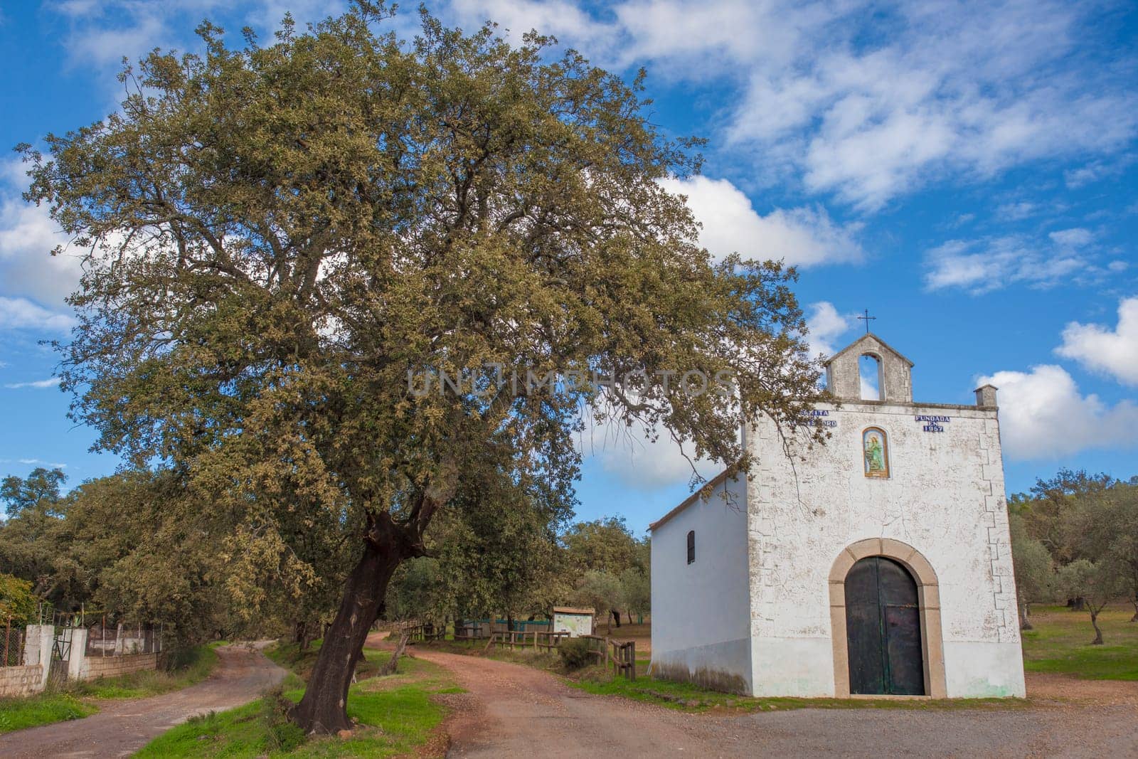 San Isidro hermitage, Mirandilla, Badajoz, Extremadura, Spain. Shrine located at dehesa forest