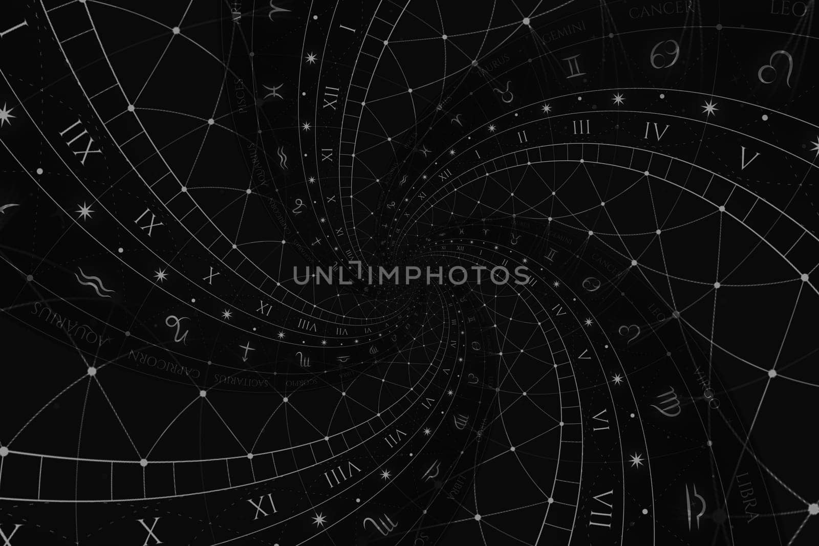 Zodiac Signs Horoscope background. Concept for fantasy and mystery - black