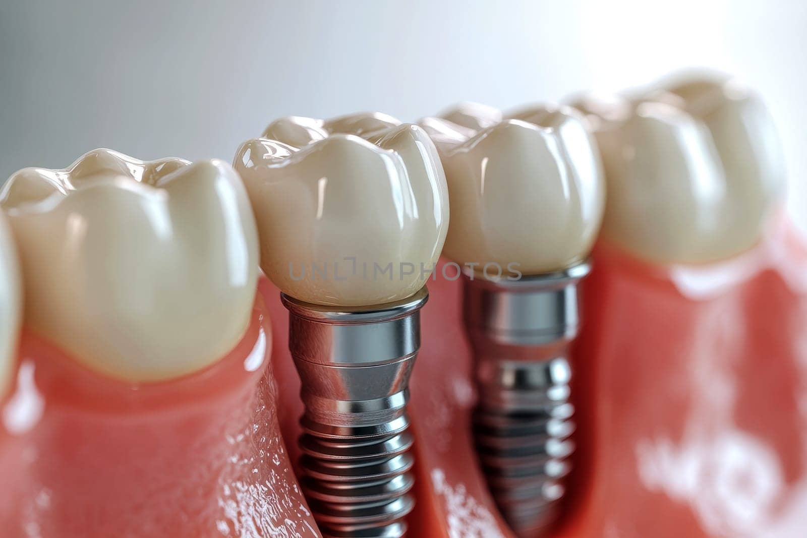 Anatomy of healthy teeth and tooth dental implant in human dentura..