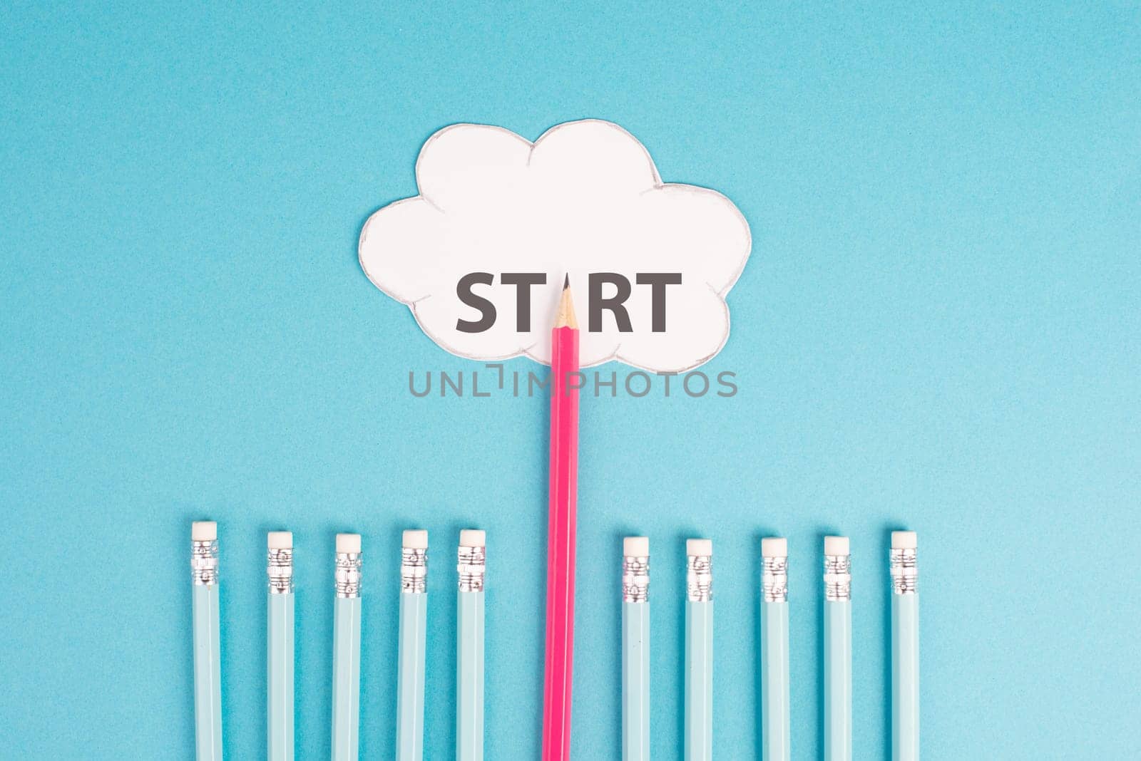 Pencil points to the cloud for start, progress in business and education, have a goal, begin something new, have success