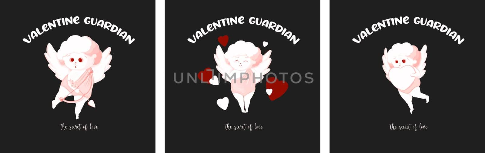 cupids. valentine's day prints on dark background. Lovely angels with hearts.