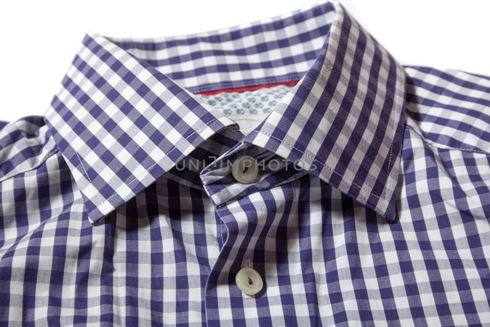 Classic men's dress shirt collar. Blue and white color.