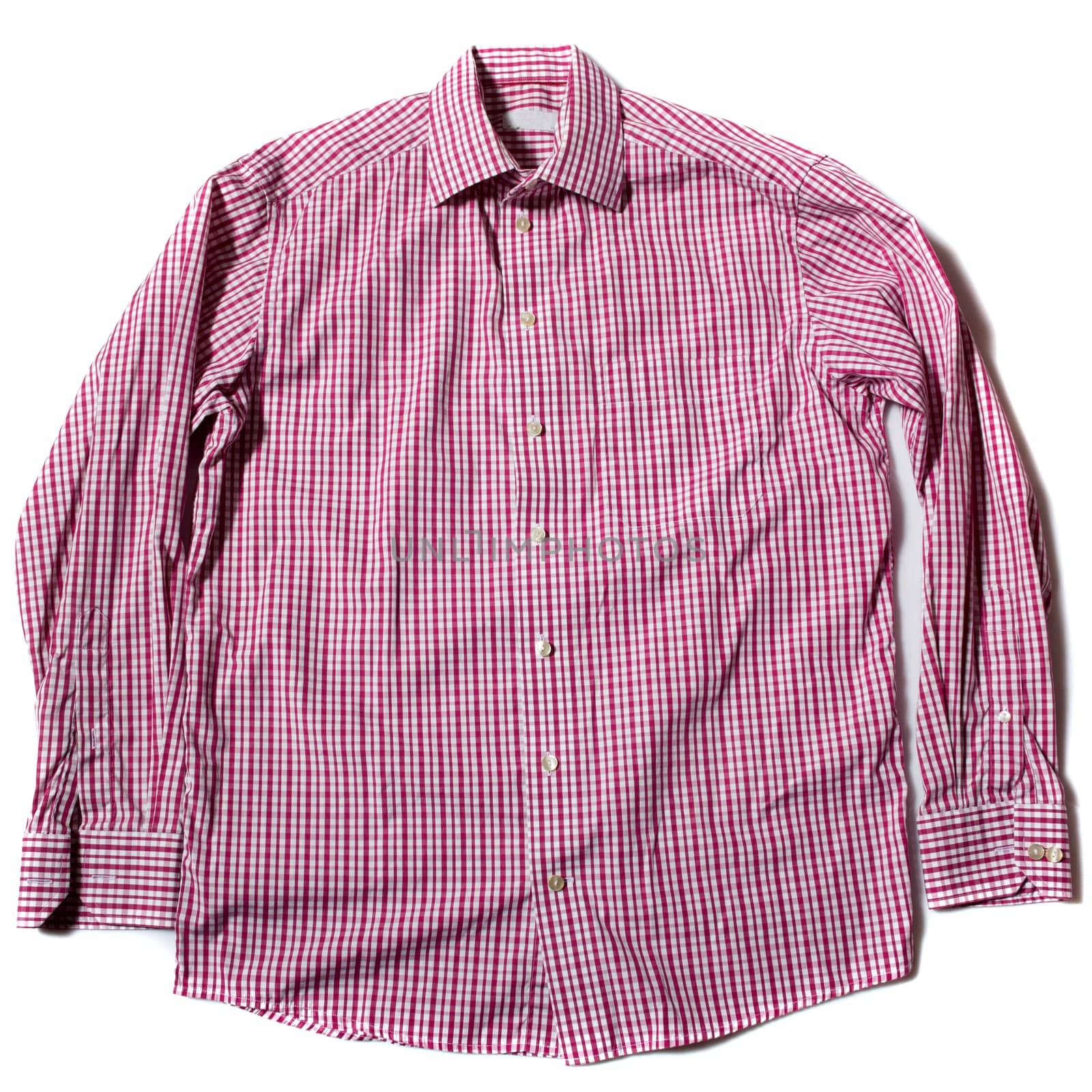 Long sleeve classic formal men's shirt red and white check on white background
