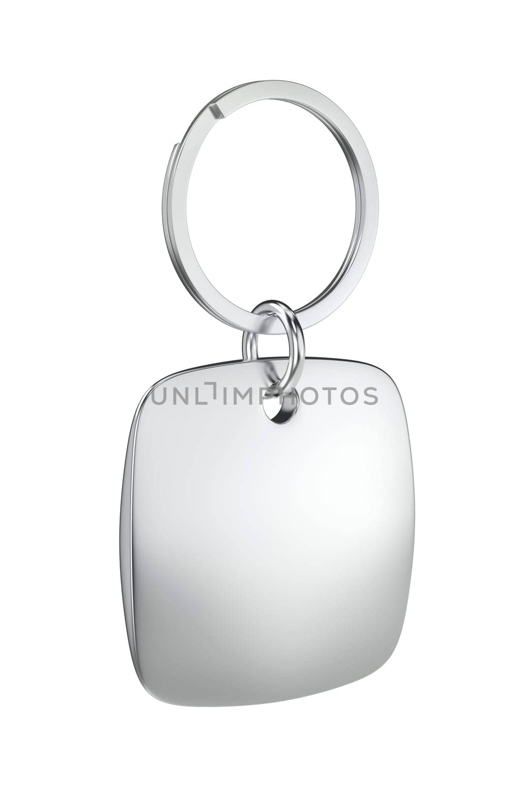 Square silver keychain isolated on white background