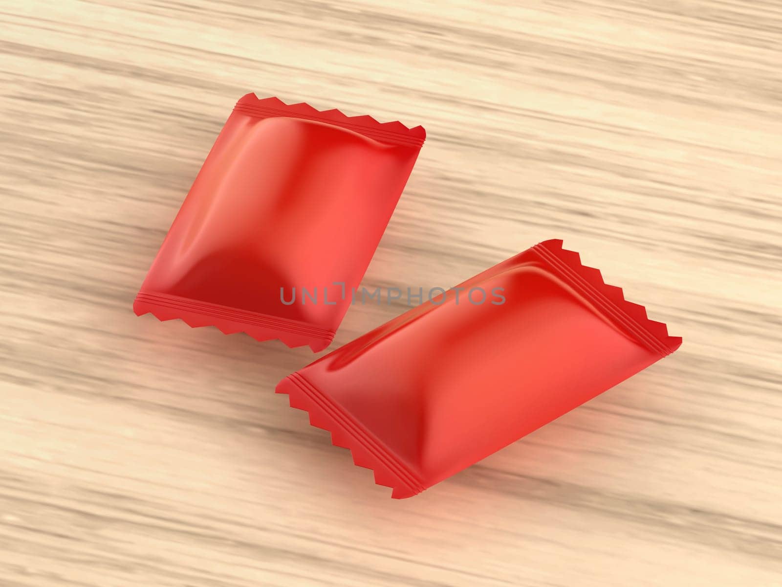 Two red packagings for hard candies, chocolates or other products