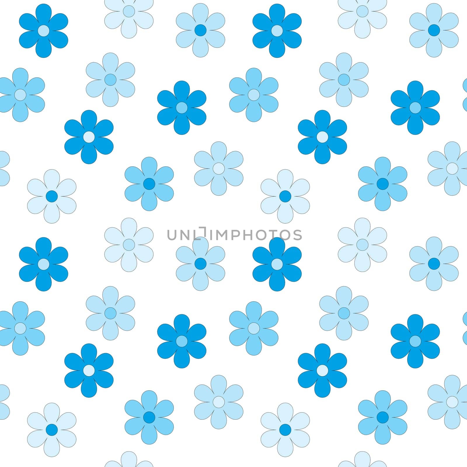 Blue flowers on white background, seamless pattern