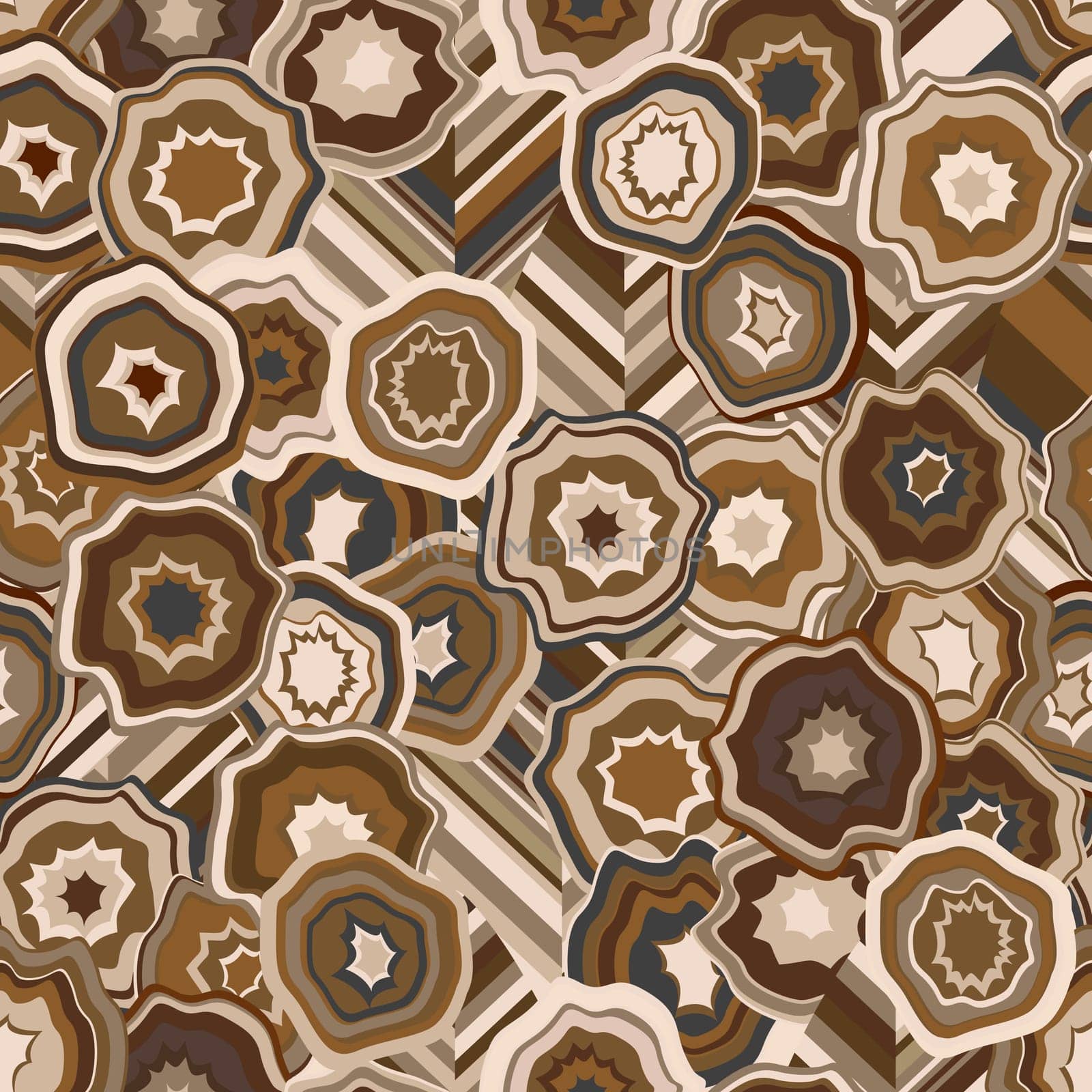 Brown abstract flowers and leaves seamless background