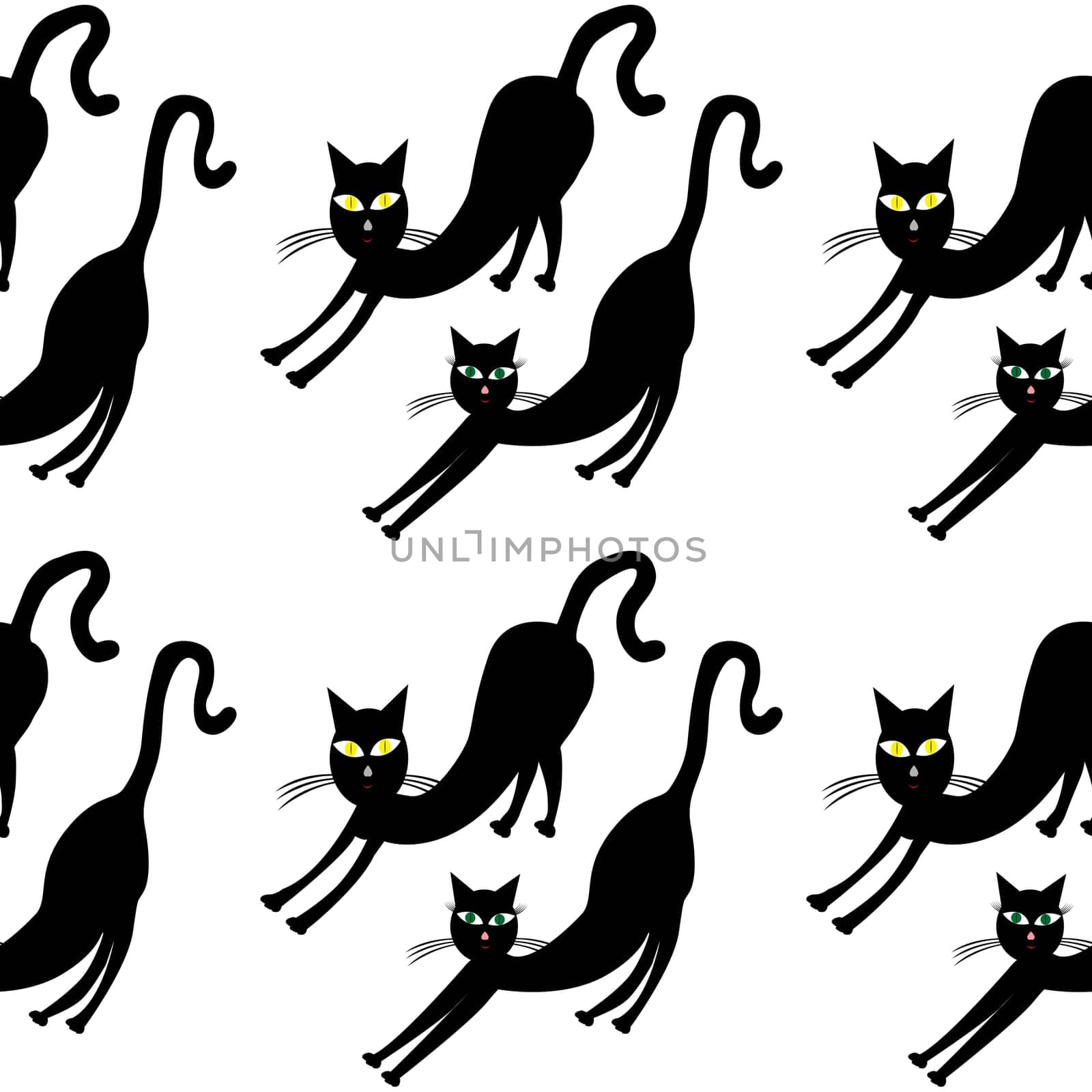 Cartoon cats stretches after sleeping, seamless background for kids