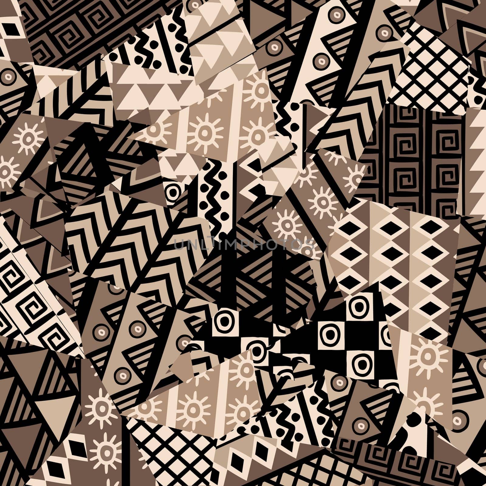 Brown african patchwork background with tribal motifs