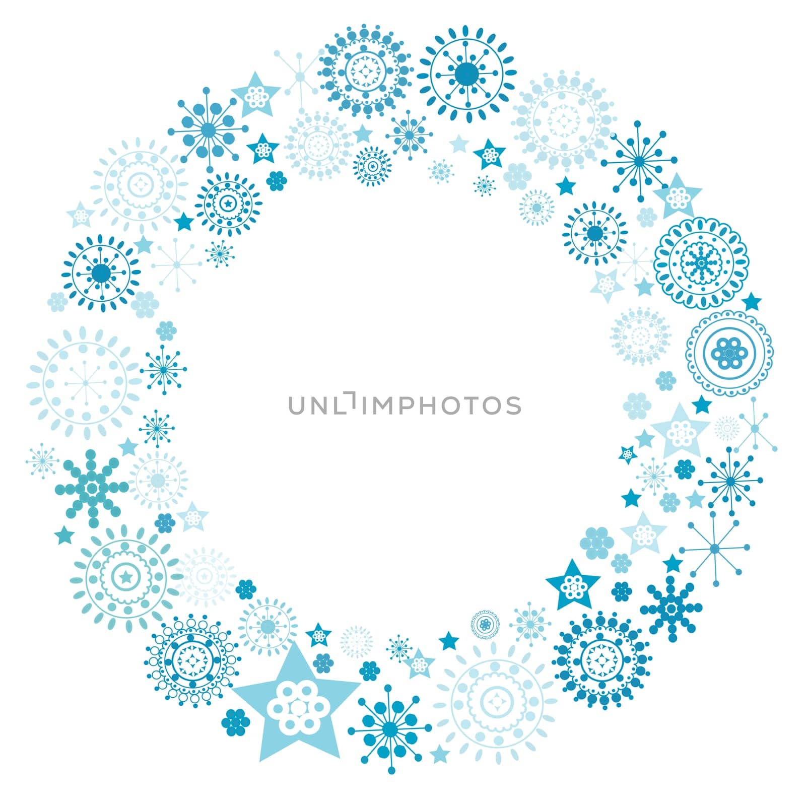 Holiday wreath with blue snowflakes and stars
