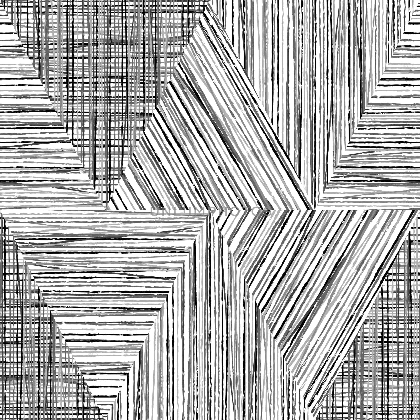 Striped grunge geometrical seamless background with black and white triangles made of lines