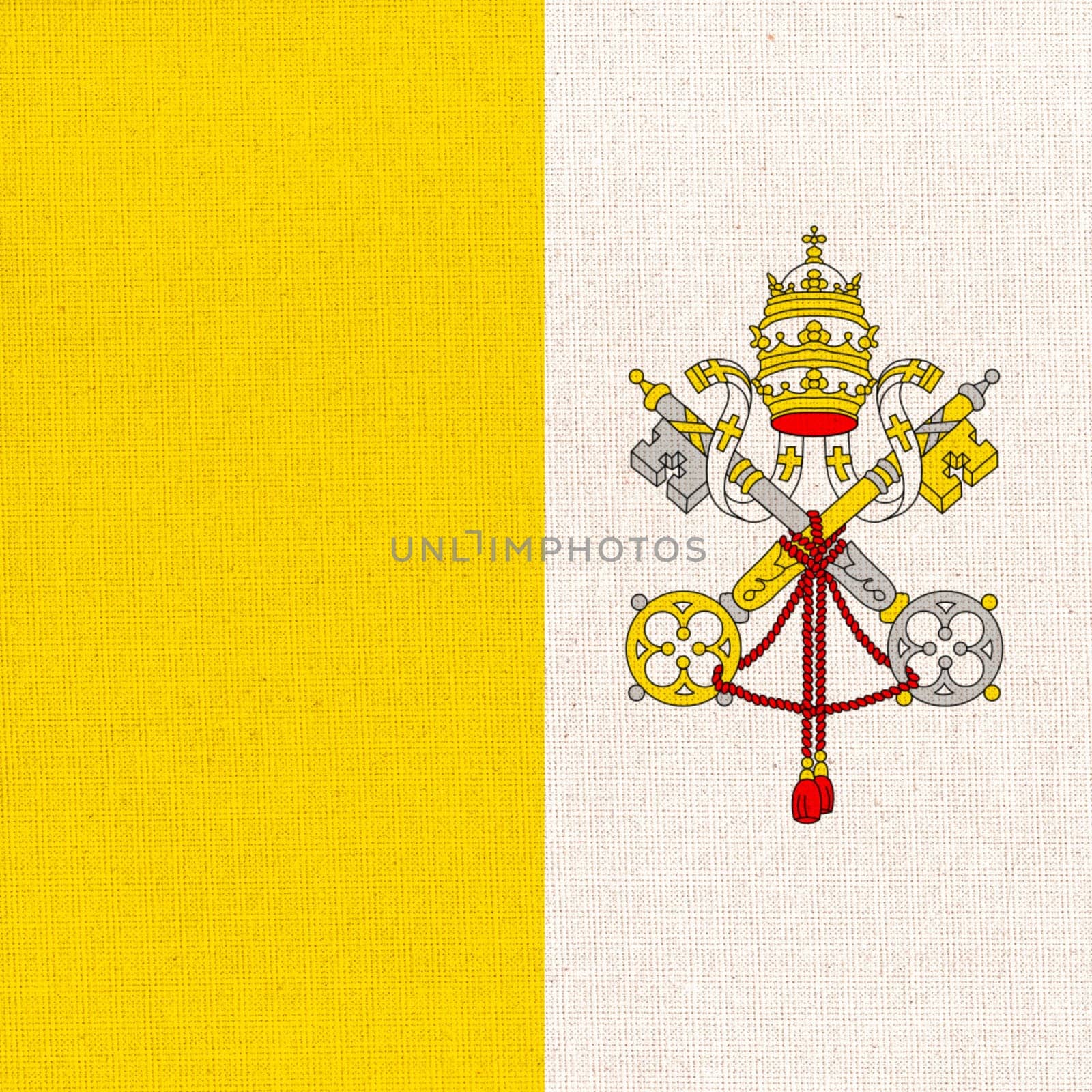The Holy See flag. flag of Vatican. National Vatican flag on fabric. Vatican national flag on textured background. Apostolic See country. State symbol of Petrine See. Catholic Church