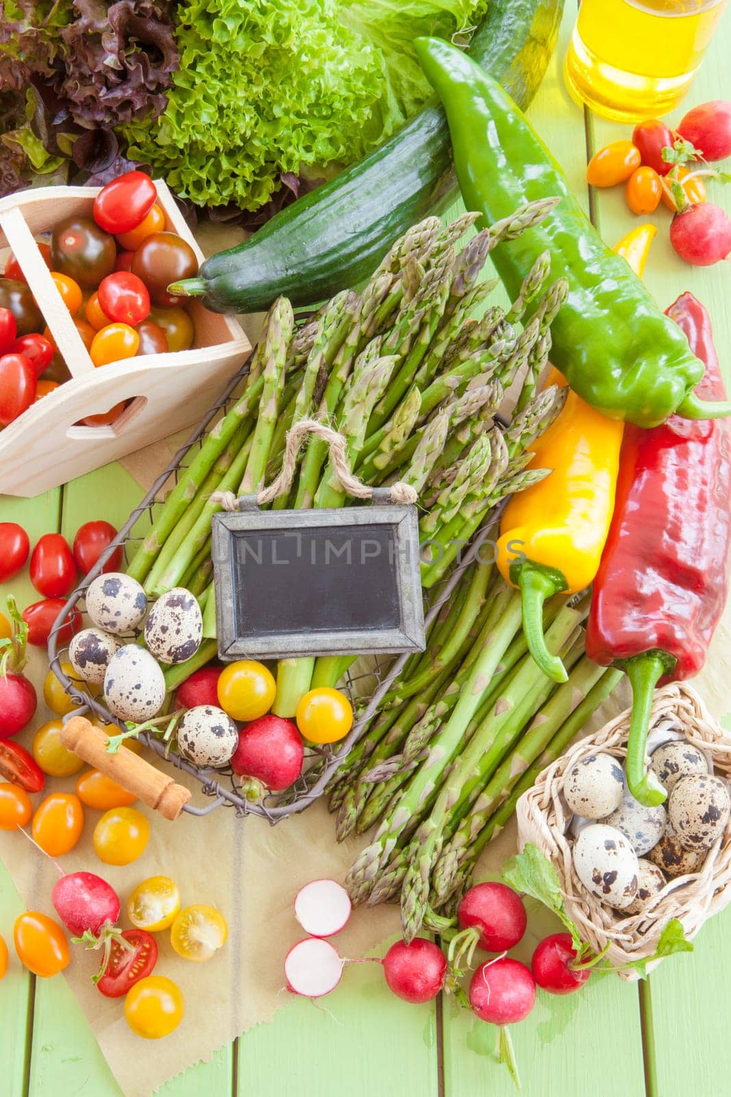 Fresh seasonal vegetables and eggs from the region