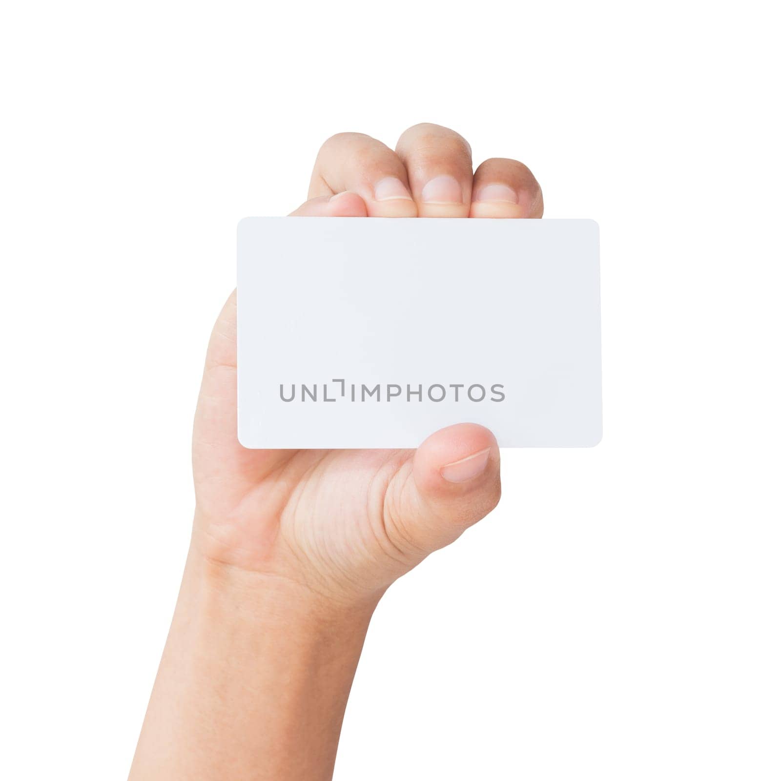 hand hold blank white card isolated with clipping path
