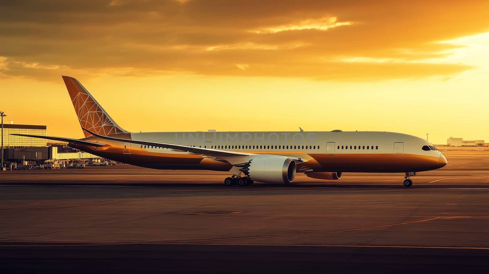 Side view of aircraft at the terminal at sunset..